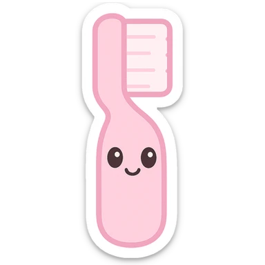cute pink toothbrush with smiling face, soft rounded shapes, pastel colors, kawaii style, no background sticker