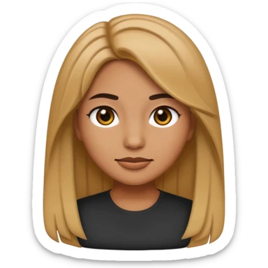 female emoji with tan skin, medium-length hair, black eyes sticker