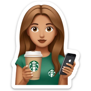 A tan girl with a Starbucks coffee  scrolling in her phone sticker