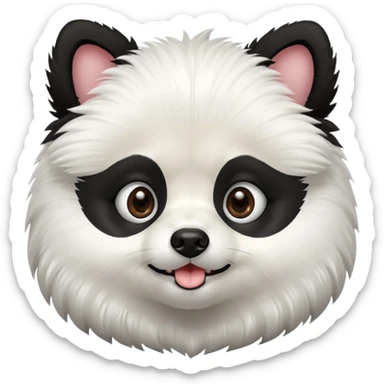 Dog pomeranian but hes like a panda the color and everything he has all black face but in the middle and nose part is white sticker