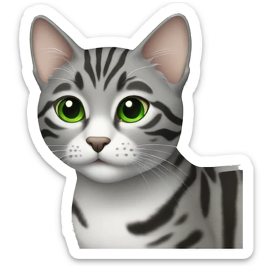 Gray tabby cat with black markings and green eyes sticker