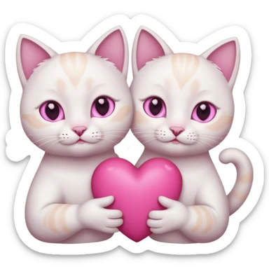 white with pink eyes tow cats hands holding a pink heart sticker