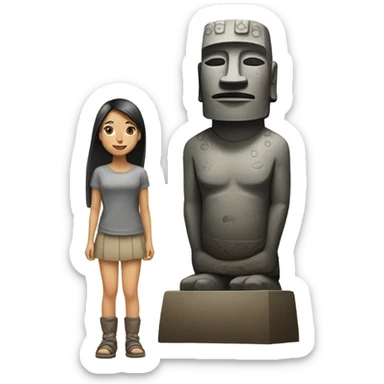 Asian girl in moai statue sticker