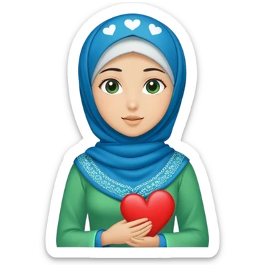 Turkish beautiful finish Konya girl blue with hijab and green heart dress sticker