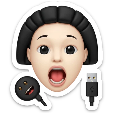 Mouth open wide with audio cable stuffed inside. sticker