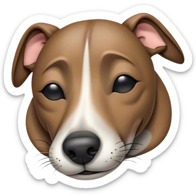 Meme-Worthy Cute Sleeping Brindle Greyhound Portrait Emoji, Head resting peacefully with a contented smile, showcasing a slender build and a luxuriously smooth brindle Fur, eyes shut in a serene nap, Simplified yet hilariously adorable features, highly detailed, glowing with a soft, drowsy light, high shine, relaxed and utterly lovable, stylized with an air of playful laziness, bright and heartwarming, soft glowing outline, capturing the essence of a comically sleepy racer, so meme-worthy it feels like it could instantly become the next viral sensation of adorable slumber! sticker