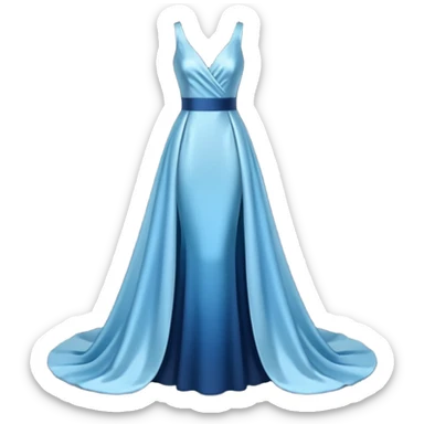 realistic isolated long slim pastel blue formal party satin dress with gradient shiny sparkling dark blue sticker