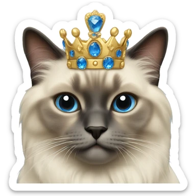 Birman cat with gold and blue crown and neckless sticker