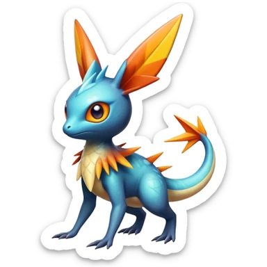 Colorful Shiny Exotic Victini-Salandit-Aurorus-Fakémon-hybrid-creature (full body)  sticker