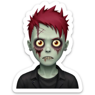 zombie boy with dark red spiky emo hair and black shirt sticker