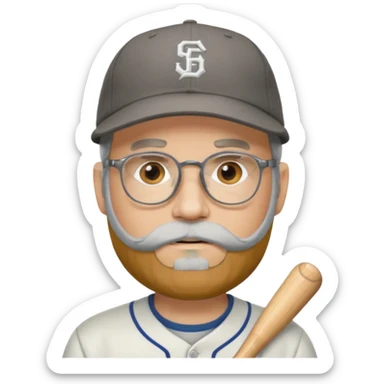 male full gray beard glasses and baseball cap sticker