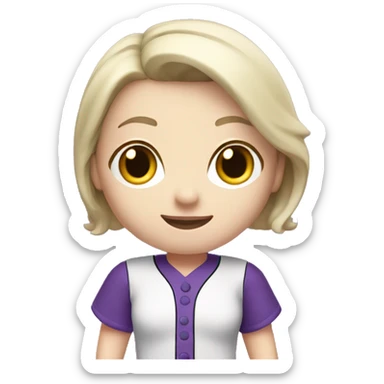 baseball card character. white female. short brunette hair. letter C logo. Purple and white uniform.  sticker