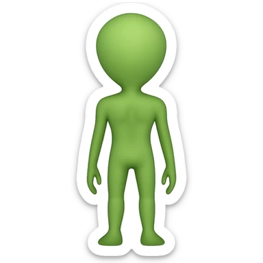 Create a clear rear view of an alien facing away from the viewer in a simple, rounded emoji style with no background. sticker
