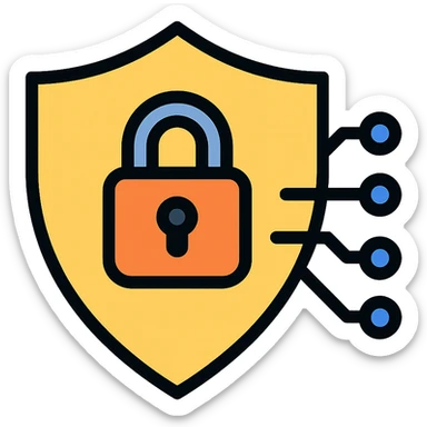 shield with a lock and subtle digital circuit lines, clean lines, professional, for an information and cybersecurity expert sticker