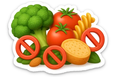 EMOJI STILE IPHONE DI UNa montagna di cibo sano tipo broccoli, pomodori, pasta ecc con divieti 3d sparsi, IPERREALISTICO 4K sticker
