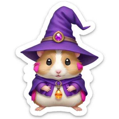 cute hamster wearing a small purple witch hat sticker