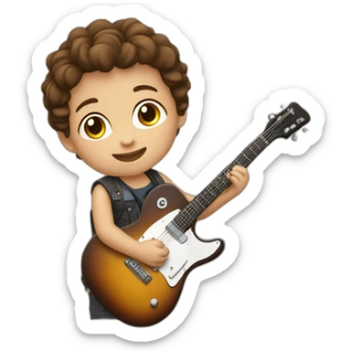 white skin brown hair child happy to play guitar sticker