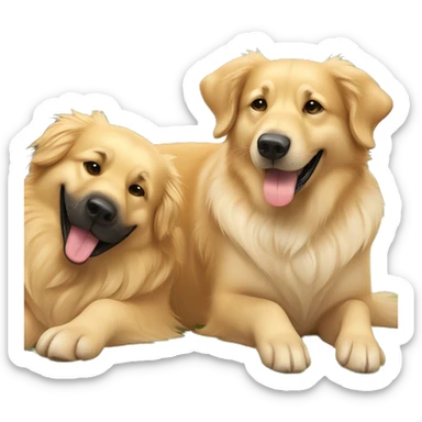 golden retriever hugging german shepherd both with their tongue out sticker