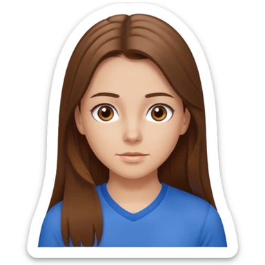 brown hair, hazel eyes, blue athletic shirt, strait long hair girl sticker