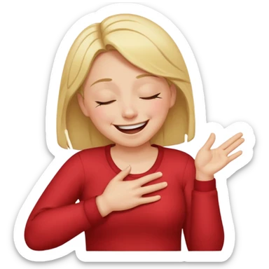 A person laughing with one hand pointing straight and one hand on his stomach with laughing tears in his eyes and closed eyes and straight pointing hand straight sticker