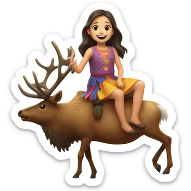 Little girl riding an elk  sticker