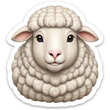 Cinematic Noble Sheep Portrait Emoji, Poised and regal, with a large, sturdy build and a luxuriously fluffy, well-groomed white fleece, deep-set soulful gentle eyes, Simplified yet sharp and sophisticated features, highly detailed, glowing with a soft, dignified glow, high shine, intelligent and calm, stylized with an air of pastoral majesty, focused and attentive, soft glowing outline, capturing the essence of a watchful and confident sheep, so majestic it feels as though it could amble out of the screen with effortless authority! sticker