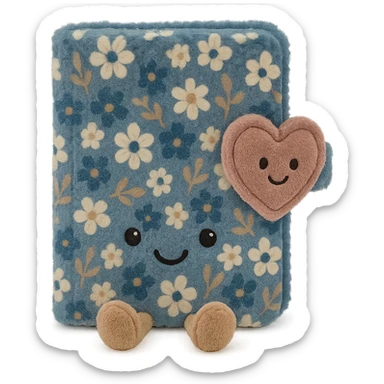 Blue Floral journal with a heart-shaped lock as a kawaii plushie, jellycat style  sticker
