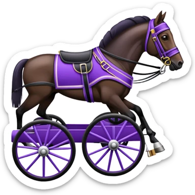 An emoji of a harness racing horse. The sulky, should be black and attached to the horse’s harness. The driver should be purple, seated in the sulky. sticker