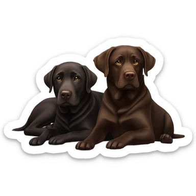 Chocolate Labrador lying with a black Labrador  sticker
