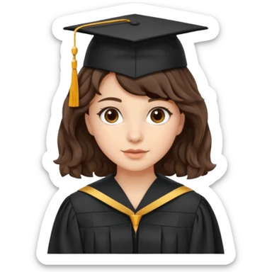 not so dark, short very wavy hair, brown eyes, Brunette with graduation sticker