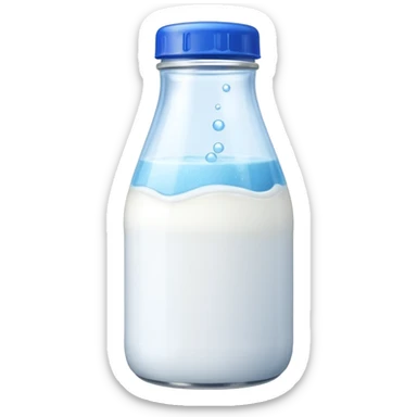 Milk bottle with blue cap and bubbles sticker