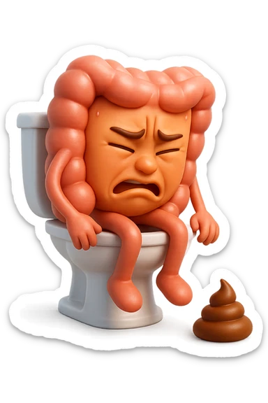 SU QUESTO STILE FAI UN EMOJI STILE IPHONE 3D DI UN INTESTINO CHE sta seduto sul wc e davanti ha una montagnetta di feci a palline stile emoji iphone, FAGLI UN ESPRESSIONE di dolore mentre si sforza E FALLO MOLTO REALISTICO IN 3D sticker
