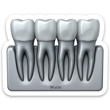 3D render of Dental X-Ray, X-Ray imaging aesthetic, translucent materials showing internal structure, row of teeth roots in grey-scale, medical scan style, emoji style, isolated on white background --v 6.0. sticker