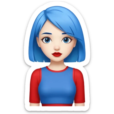 büyük memeli mavi saçlı çok güzel bir kız mini etekli kırmızı ruj sticker