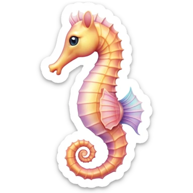 Cinematic Cute Sea Horse Portrait Emoji, Head tilted playfully and inquisitively, featuring a charming, petite seahorse with a softly curved body in pastel tones, a delicately coiled tail and round, sparkling eyes full of gentle wonder, Simplified yet irresistibly adorable features, highly detailed, glowing with a warm, inviting aquatic glow, high shine, affectionate and lively, stylized with a touch of enchanting marine charm, soft glowing outline, capturing the essence of a mischievous yet loving seahorse that seems as if it could float out of the screen into your arms! sticker