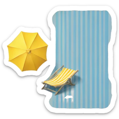 blue striped deckchair and yellow striped parasol at the beach sticker