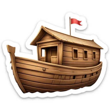 Huge empty wooden Noah's ark boat on water, wide and spacious, no occupants, realistic details sticker