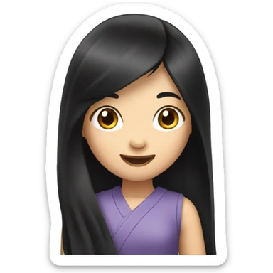 Asian girl with long black hair waving sticker