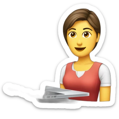 emoji de mujer computadora macbook excritorio sticker