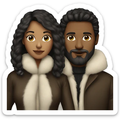 Realistic Dark haired couple in long fur coats sticker