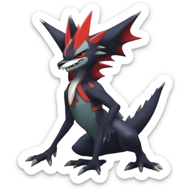 Black Cool Edgy Anthro Noivern-Nargacuga-Silvally-Sergal-Garchomp-Fakémon  with White and Red Edgy markings sticker