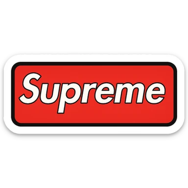 Supreme logo with bold white Futura Heavy Oblique text on a red rectangle, iconic streetwear brand style, minimalistic, clean, modern sticker