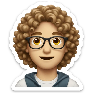 white boy with brown curly hair snd with glasses sticker