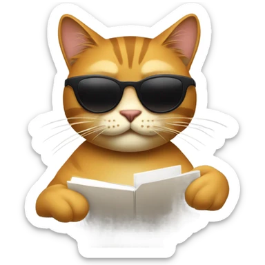 Create an emoji of the same cool cat (with sunglasses) checking off a simple list with its paw. The cat should look satisfied/pleased. Keep the same minimal style but make it look effortless and fun. Maybe add a tiny checkmark floating near its paw. sticker