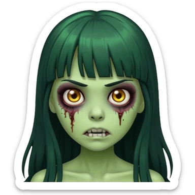 green zombie girl with long hair and bangs sticker