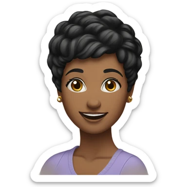 woman short pixie cut smiling, black hair sticker