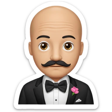 Bald guy with thick black mustache & bow tie sticker