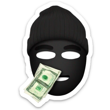 Ski mask holding money bag sticker