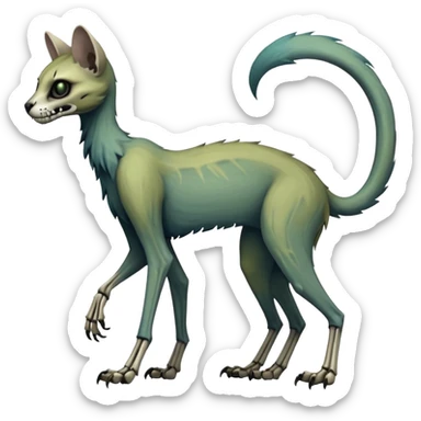 long-snouted evil skeletal skully zombie-like swampy ghostly dull spectral edgy spooky bloody meager thin cool skeleton-zombie-caracal-civet-genet-sergal-vernid-Gryphon-Cacomistle-Trico-oncilla-animal-Fakémon-hybrid-fursona (full body) sticker