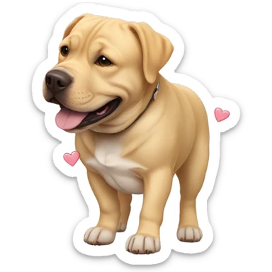 American bully and Golden Labrador retriever hug. Hearts are flying around them  sticker
